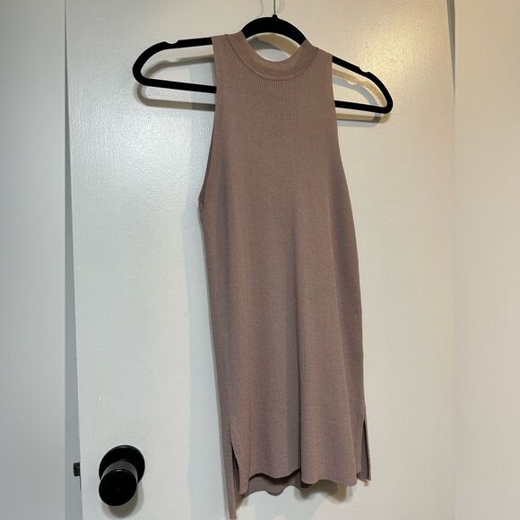 River Island Sleeveless Ribbed Mock Neck Top size 6 Women's Beige Tan Tank - Picture 2 of 5